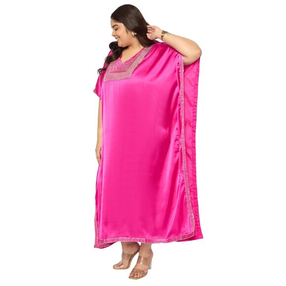 Gypsie Blu Stylish Satin Sequences Caftan Dress Comfortable Maxi Dress for Women - Picture 5 of 8